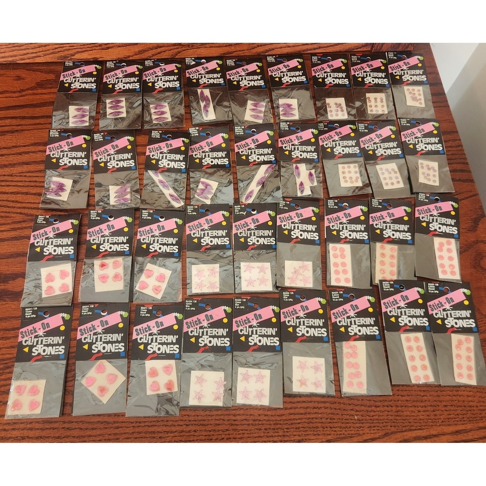 Huge‎ Lot Of NOS Vintage Stick On Glitterin Stones Lot Of 36 Packages Assorted